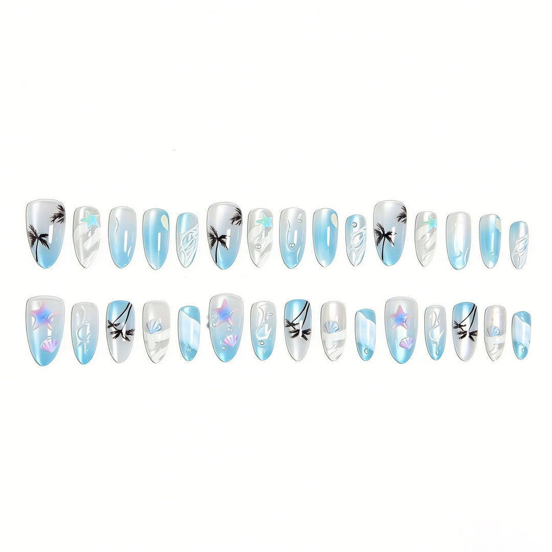 Acrylic nail set with elegant water and marine motifs Stornfield