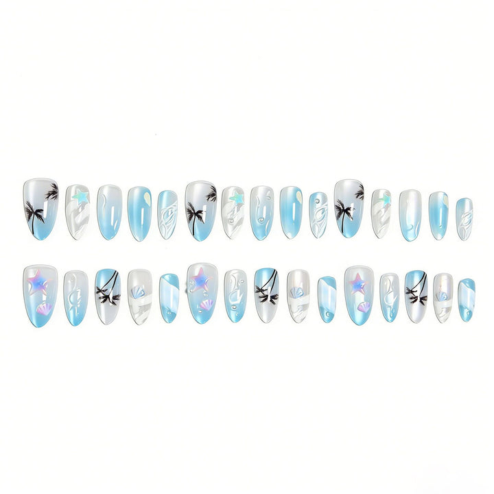 Acrylic nail set with elegant water and marine motifs Stornfield