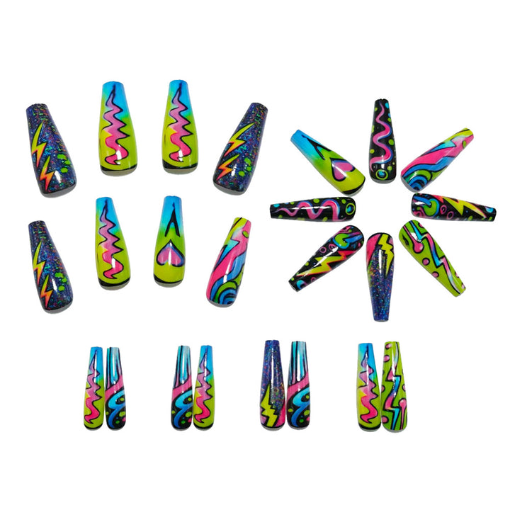 Trendy Artificial Nails In Creative Neon Design Stornfield