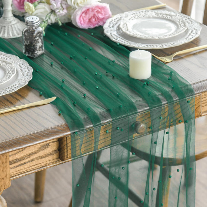 Elegant Table Runner with Pearl Detailing Stornfield