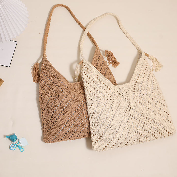 Handmade macrame crossbody bag with playful tassels Stornfield