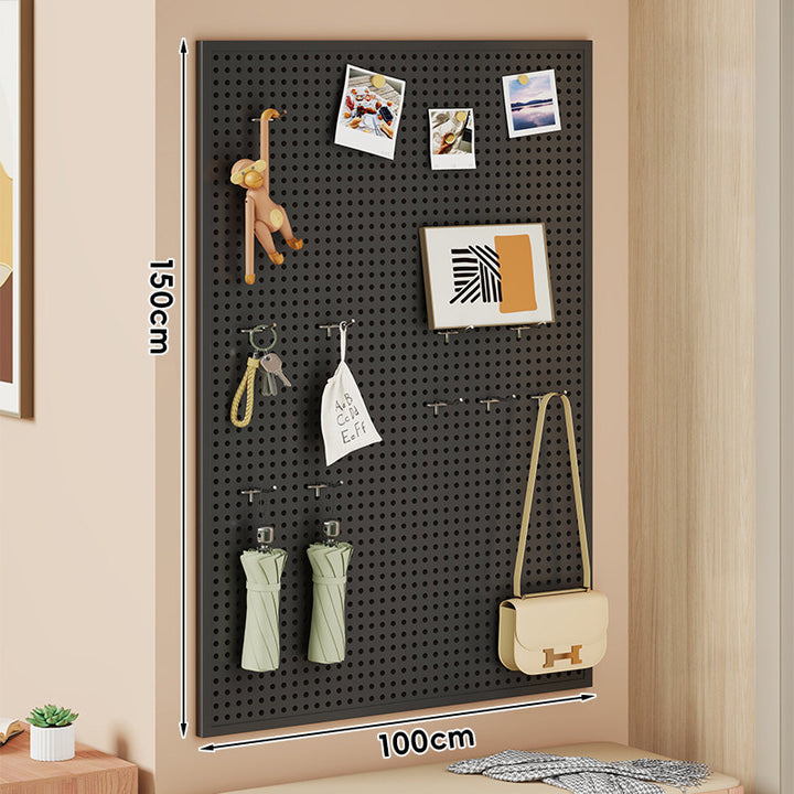 Large Vertical Perforated Wall Storage Panel with Adjustable Hooks and Accessory Mounts