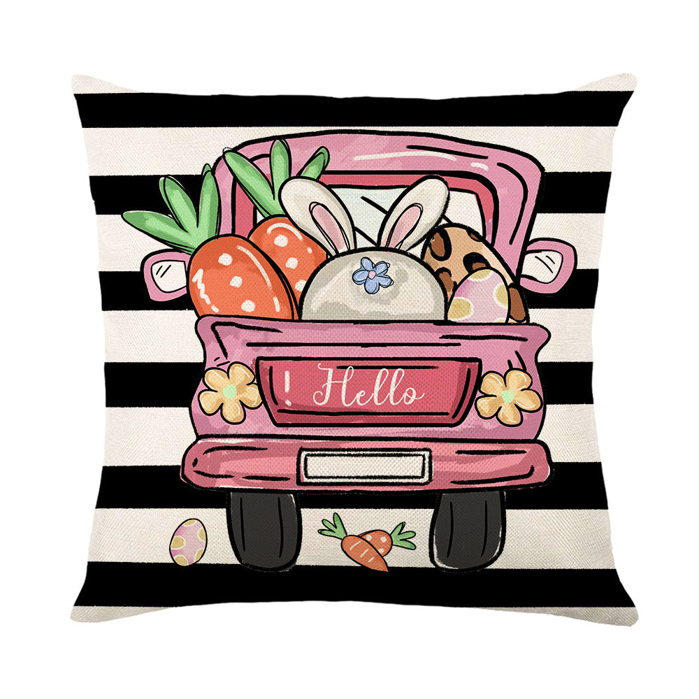 Spring Easter Cotton-Linen Square Decorative Throw Pillow Cover with 'Happy Easter' Script Print
