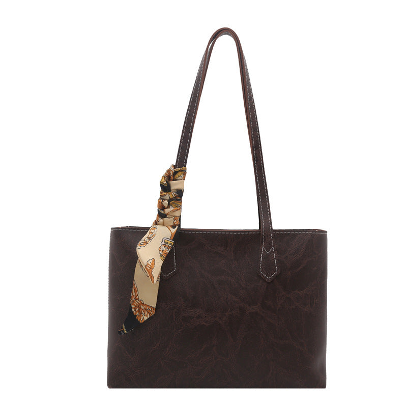 Stylish Structured Tote Handbag with Decorative Scarf