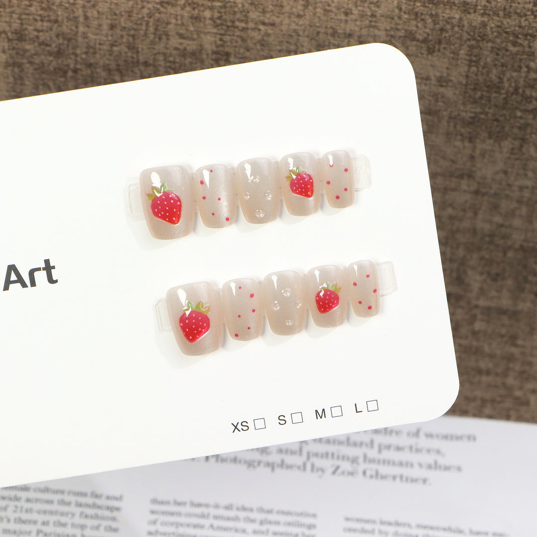 Whimsical Strawberry Themed Press-On Nail Art Stornfield