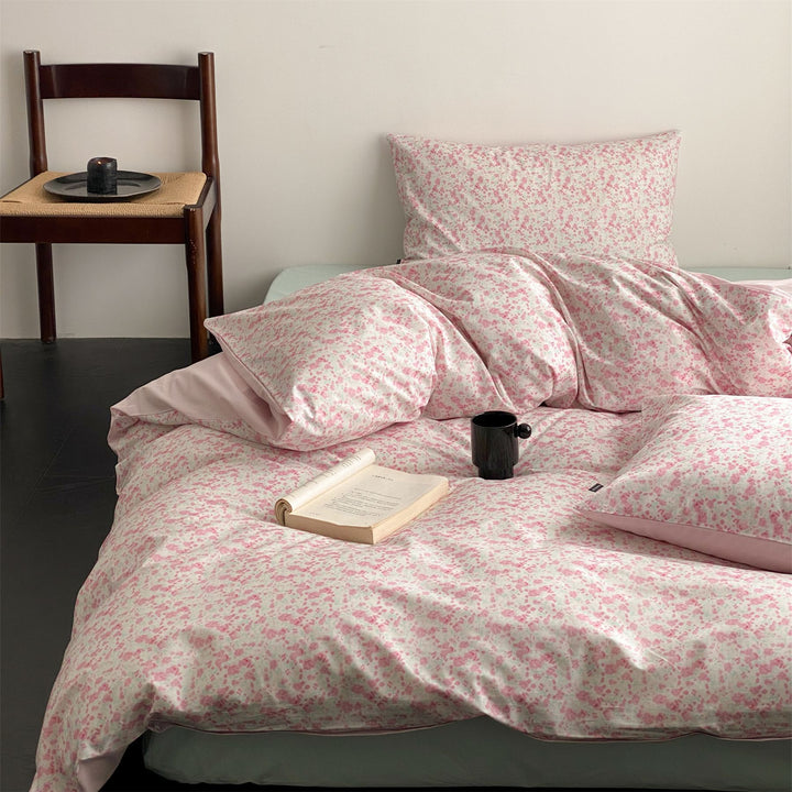 Reversible Mako cotton satin duvet cover set with minimalist dotted terrazzo look