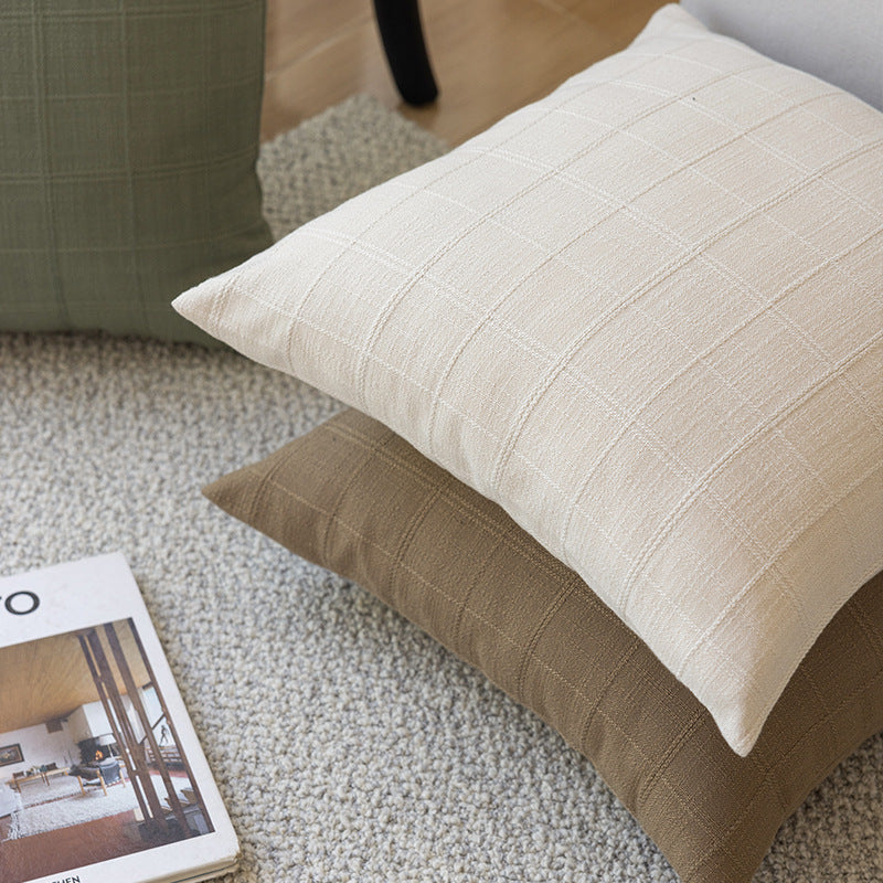 Minimalist Grid-Texture Square Accent Pillow with Hidden-Zip Removable Insert