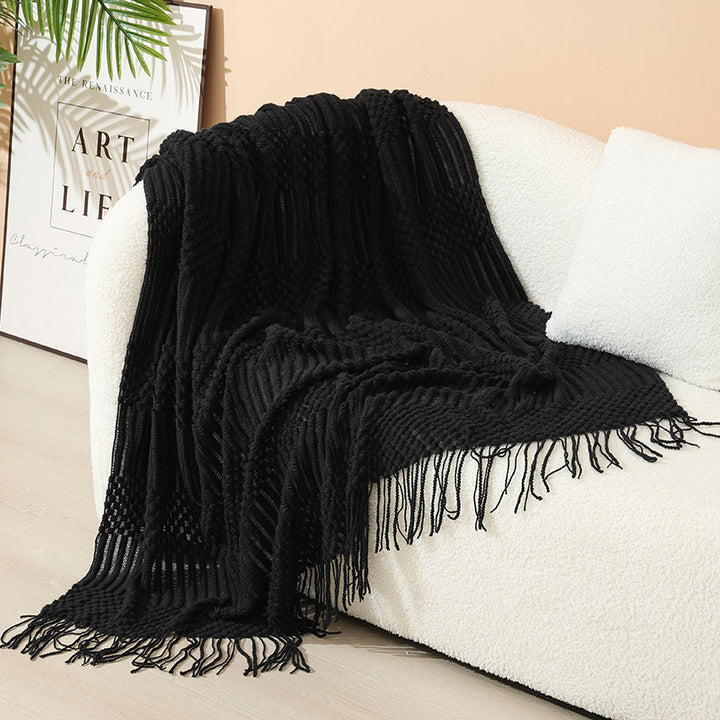 Women's stylish living room throw blanket with fringe pattern Stornfield