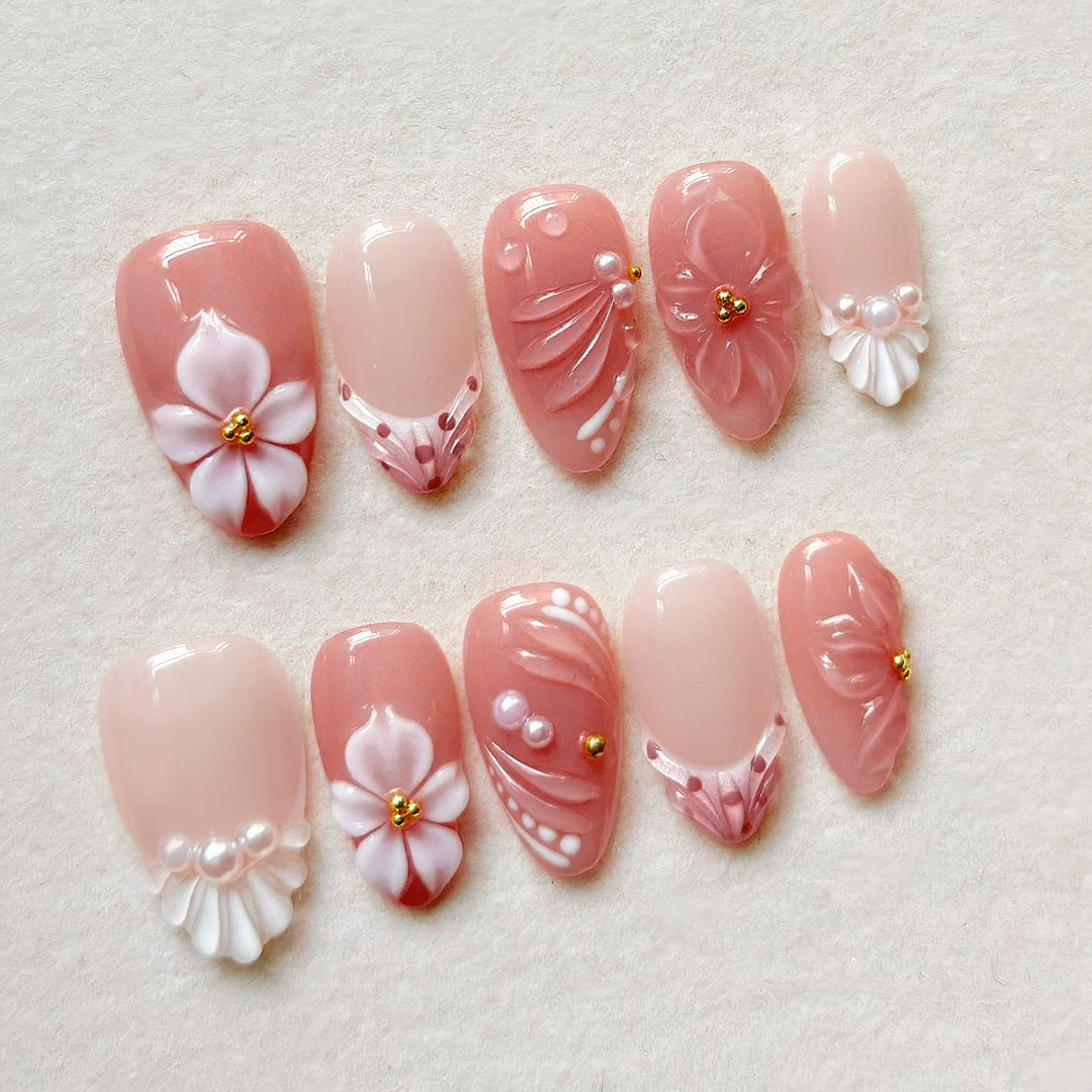 Decorative Floral-Themed Press-On Nails Stornfield