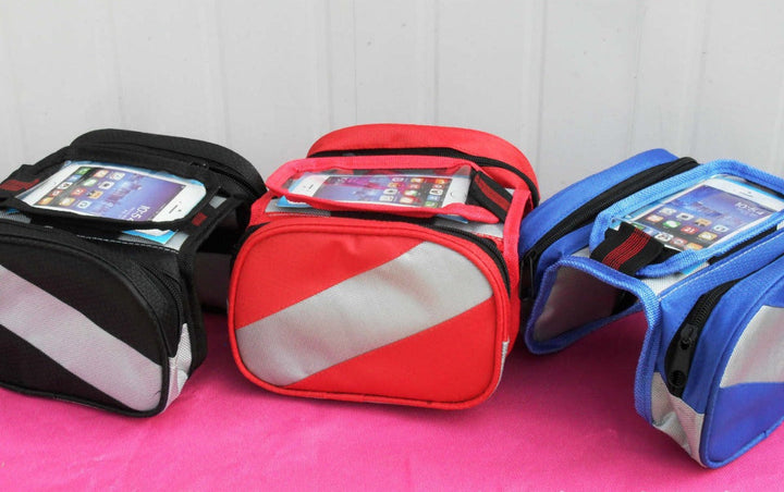 waterproof bicycle handlebar bag with touch-screen phone pocket Stornfield