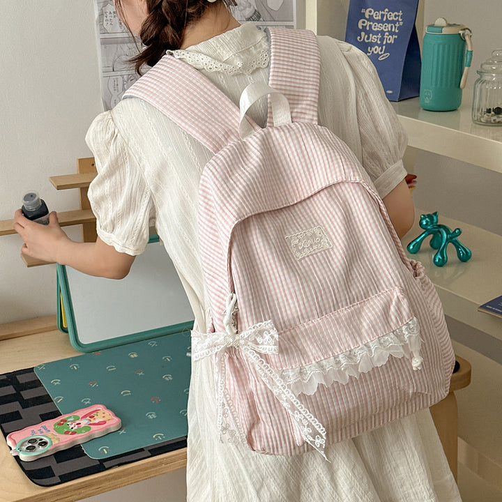 Charming Striped Lace-Trimmed Backpack Stornfield