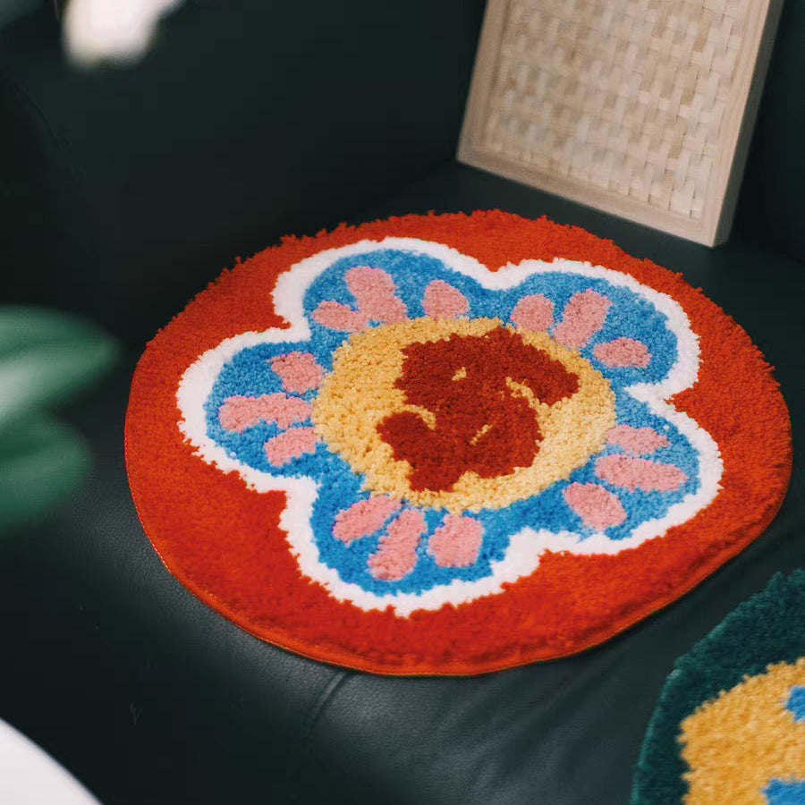 Tufted Plush Round Floral Seat Cushion with Anti-Slip Back