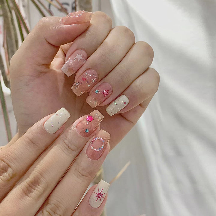 Artistic Press-On Nail Set with Celestial Design Stornfield 1789389432