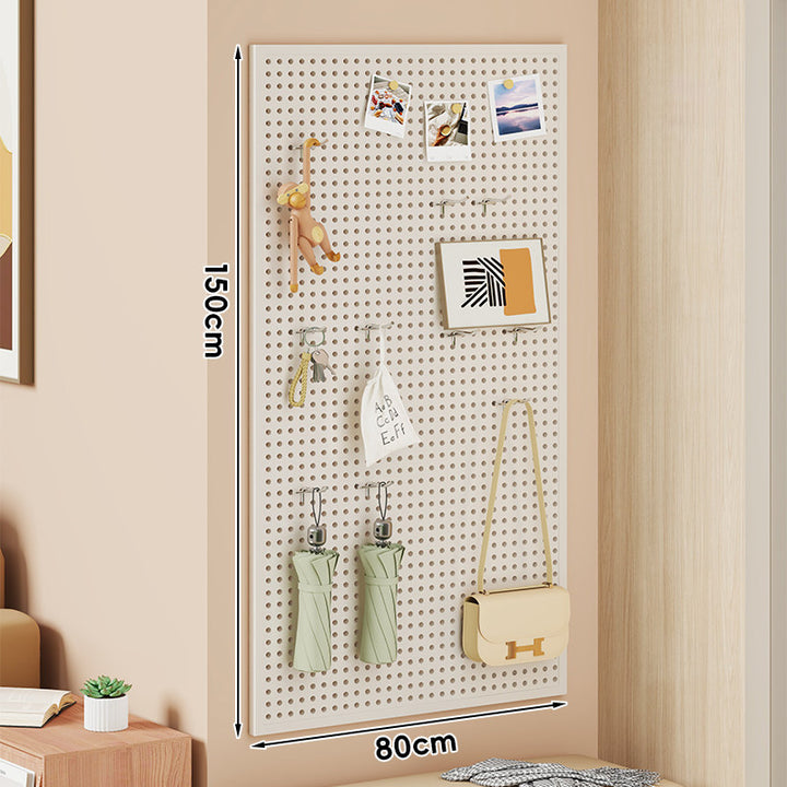 Large Vertical Perforated Wall Storage Panel with Adjustable Hooks and Accessory Mounts