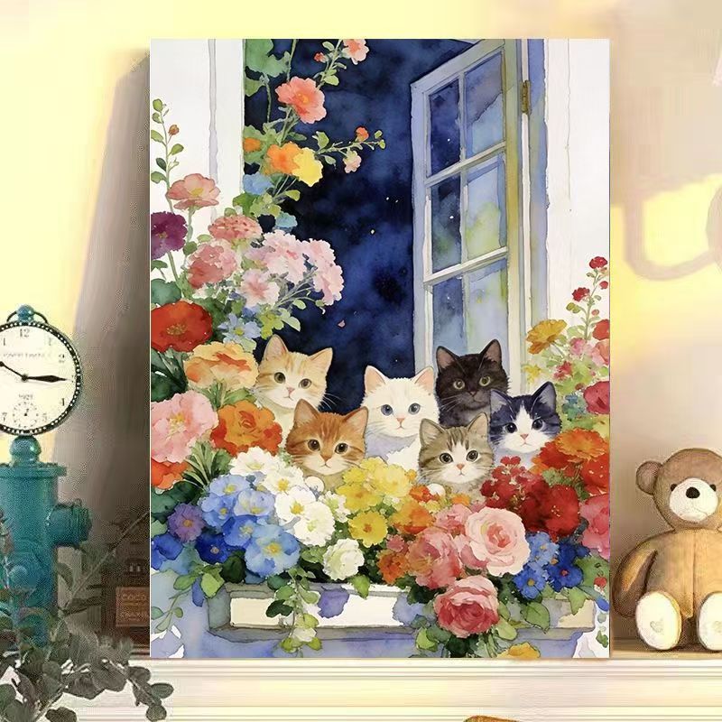 Floral Cat Illustration Canvas Art Stornfield