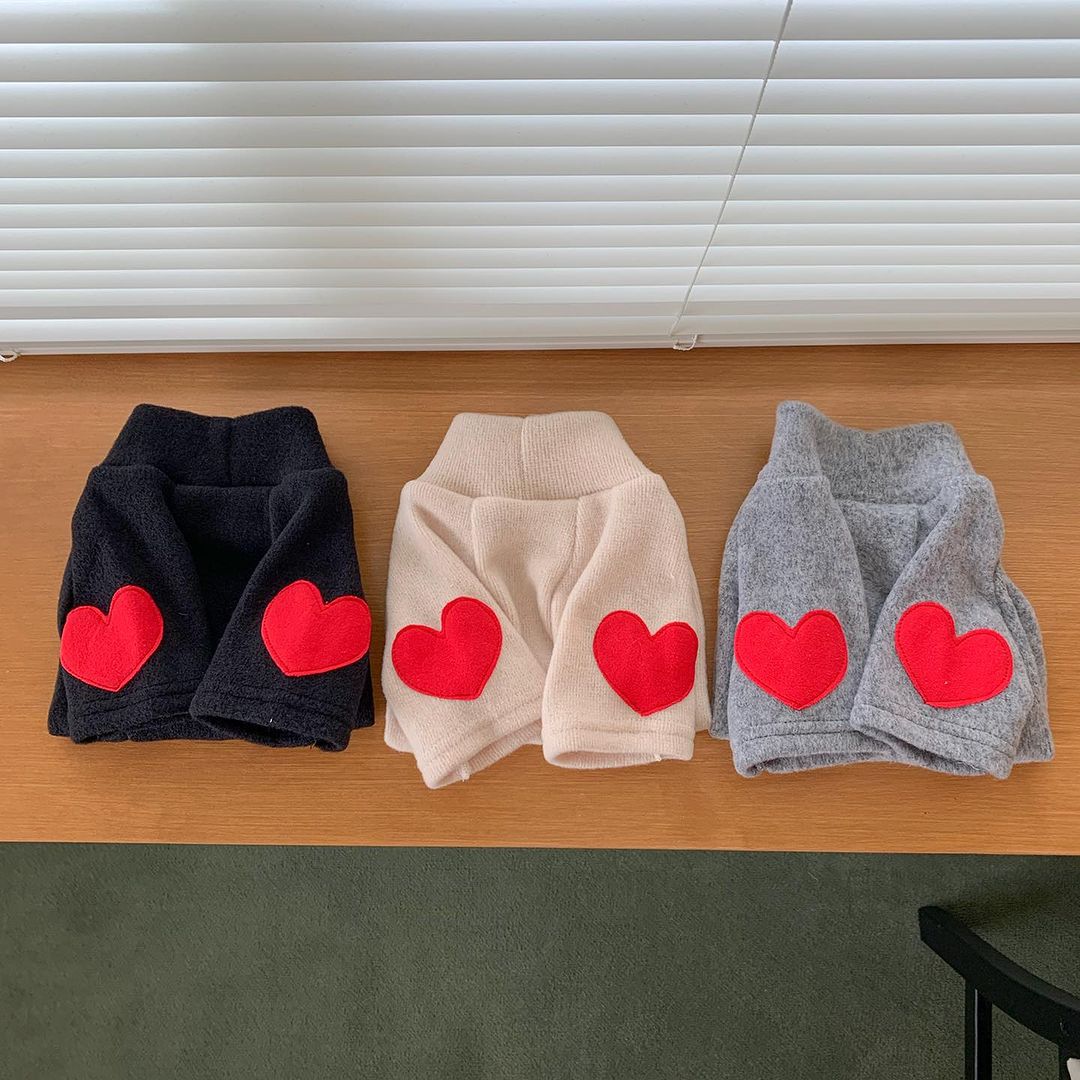 Small Dog Lightweight Cotton-Blend Crewneck Sweater with Red Heart Side Appliqués