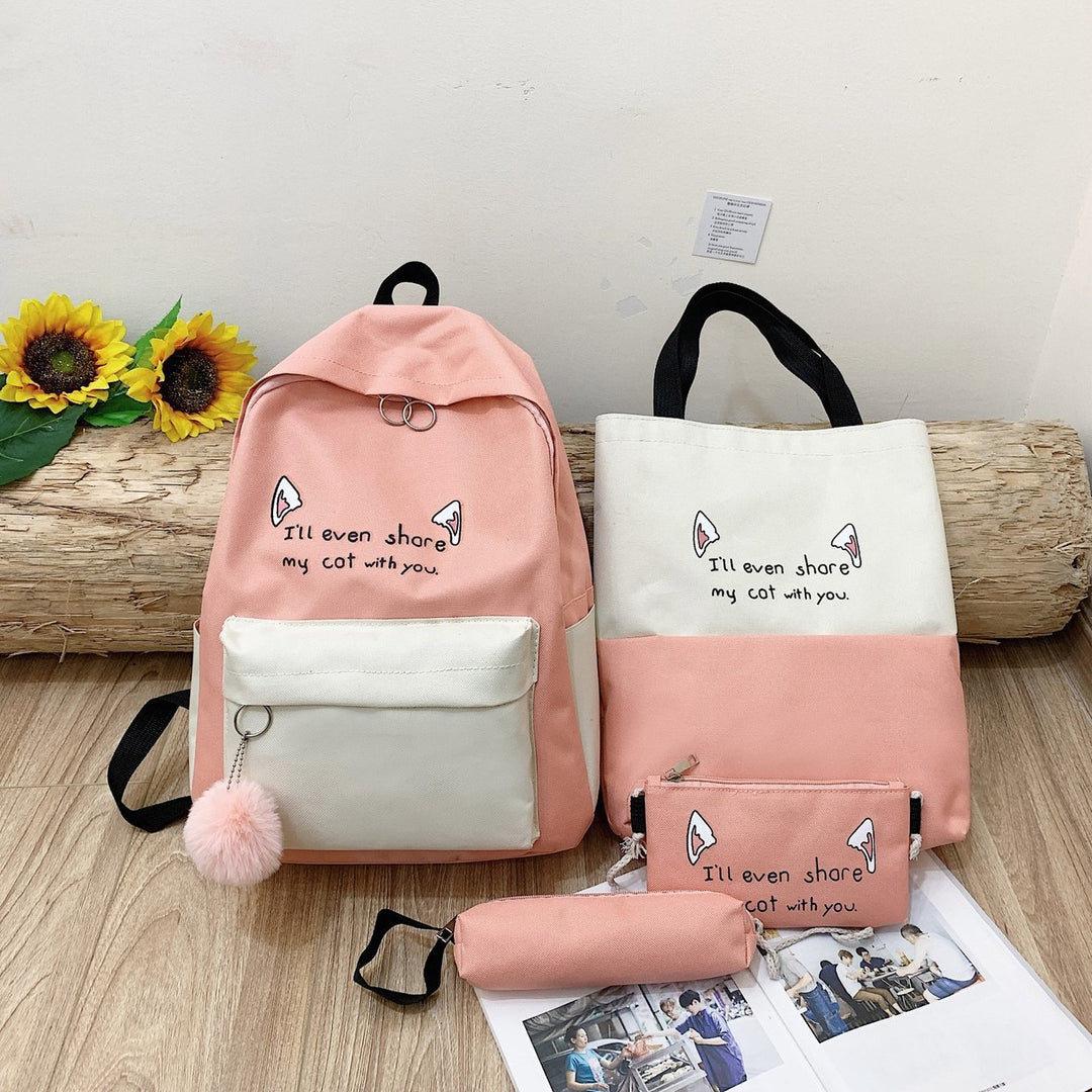 Fun-Themed Cat Print Backpack Set Stornfield