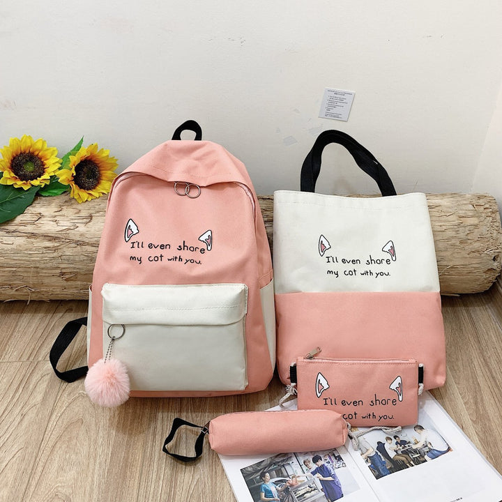 Fun-Themed Cat Print Backpack Set Stornfield