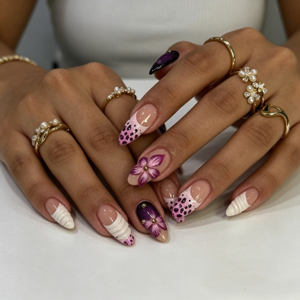 Artistic Floral and Textured Press-On Nail Set Stornfield