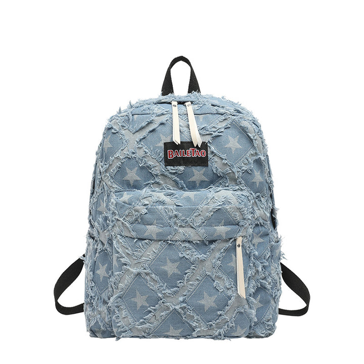 Distressed Star Pattern Denim Backpack Stornfield