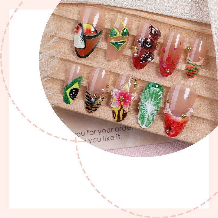 Artificial nail set with tropical motifs and elegant details Stornfield