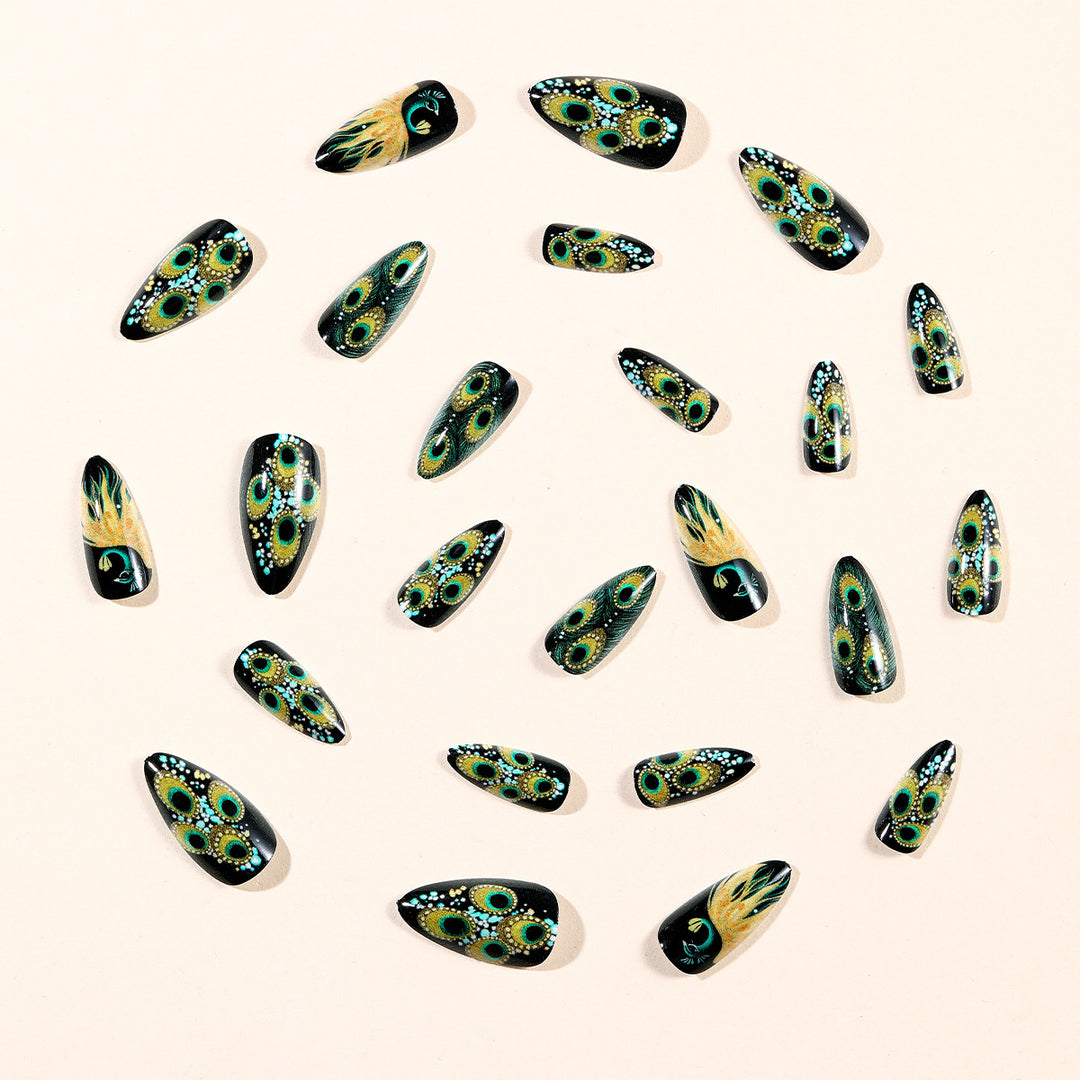 Peacock-Inspired 3D Nail Art Set Stornfield