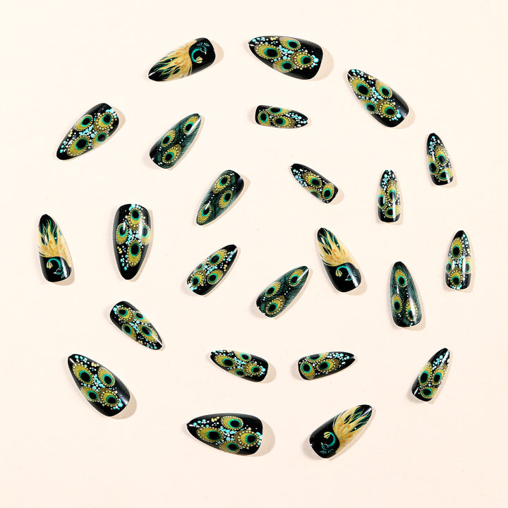Peacock-Inspired 3D Nail Art Set Stornfield