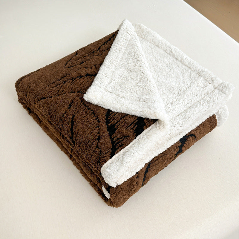 Plush Leaf Pattern Throw Blanket