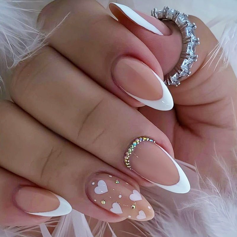 Acrylic Nail Set with Creative Heart and Glitter Motif Stornfield