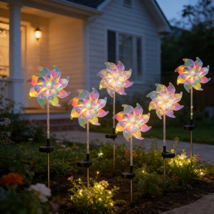 LED Solar-Powered Spinning Pinwheel Pathway Stake Lights Stornfield