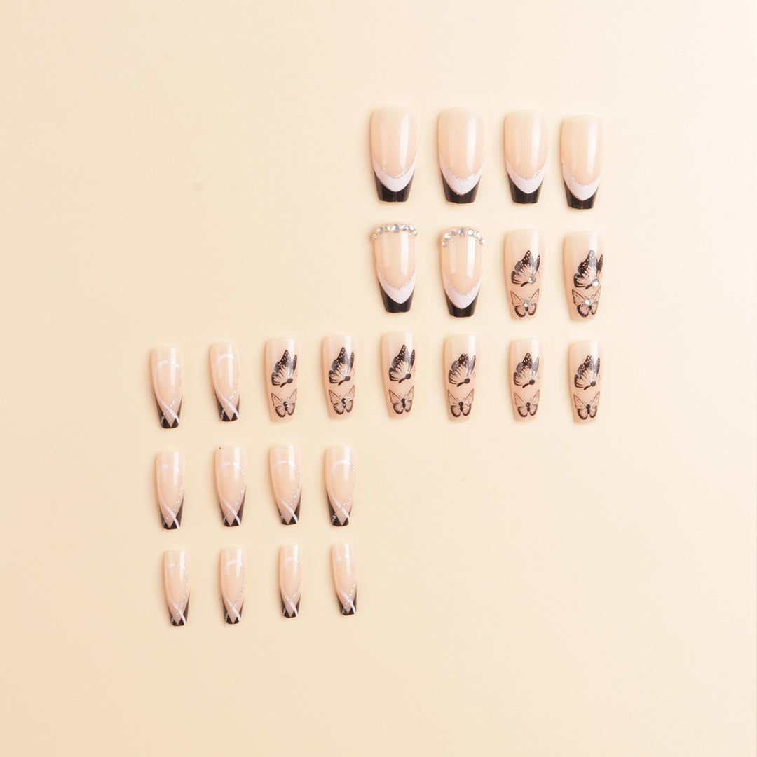 Artistic Long-Stiletto Press-On Nail Art with Butterfly Design Stornfield