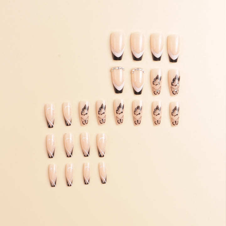 Artistic Long-Stiletto Press-On Nail Art with Butterfly Design Stornfield