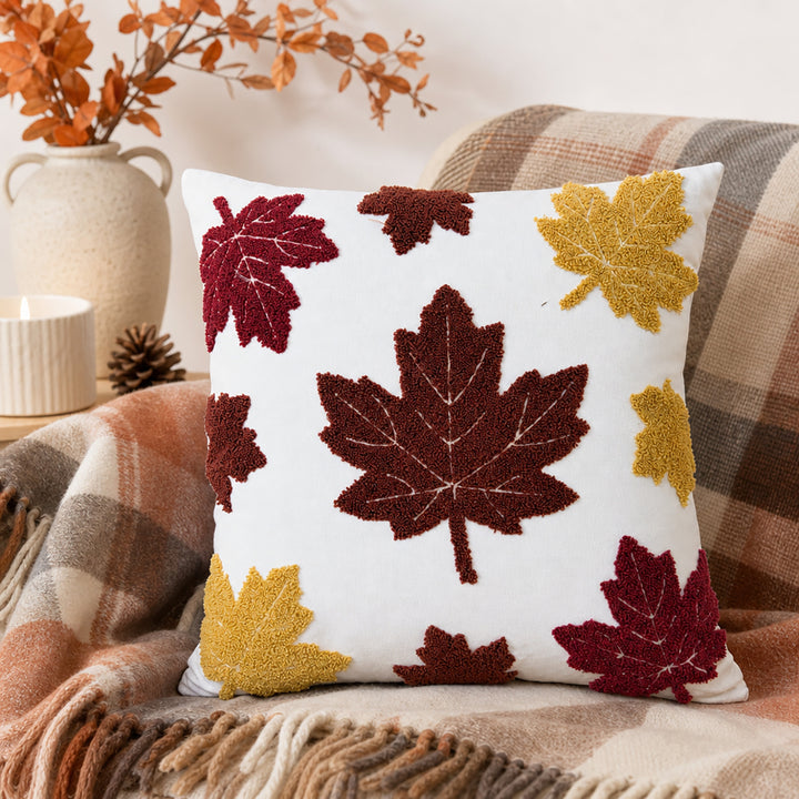 Decorative Tufted Chenille Autumn Leaf Throw Pillow Cover