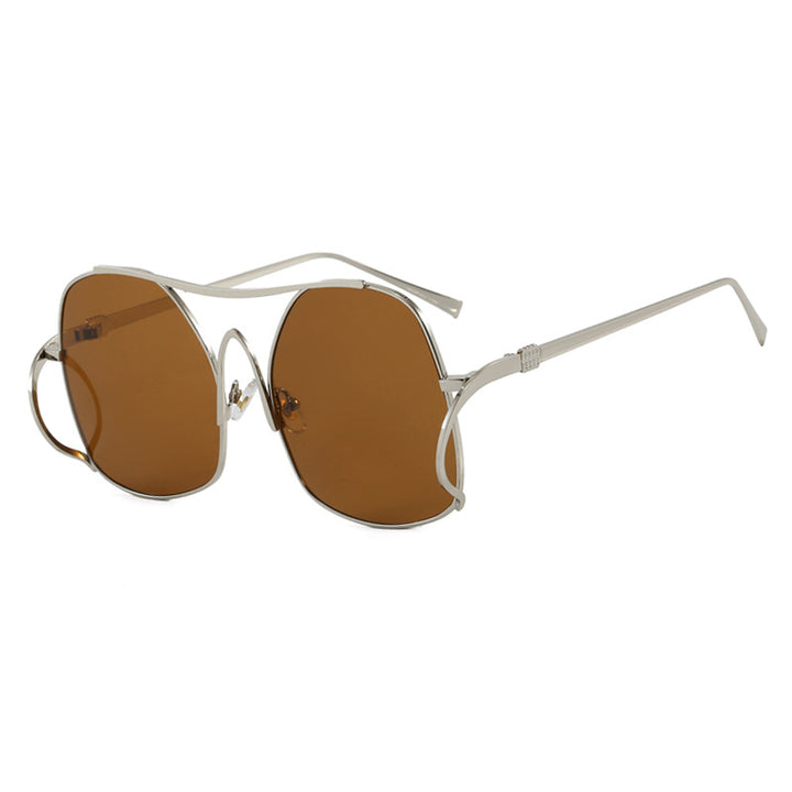 Women's geometric sunglasses with narrow metal frame and brown lenses Stornfield