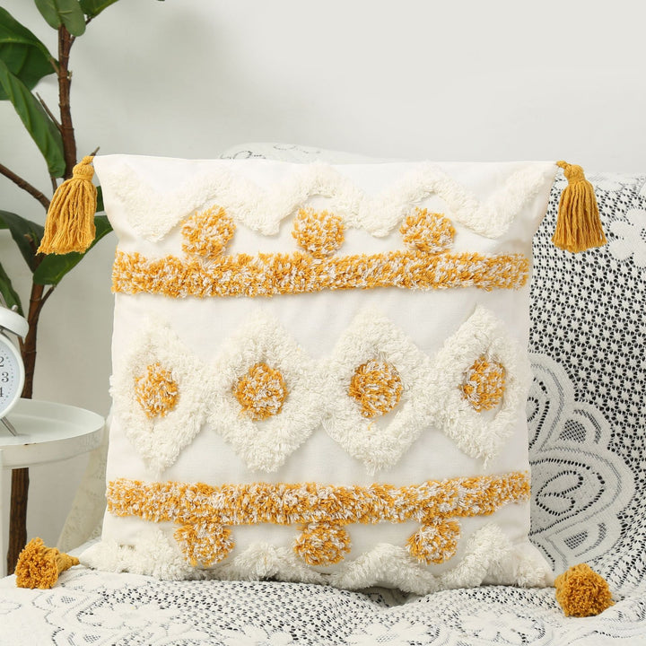 Boho Textured Chevron Tassel Throw Pillow Cover
