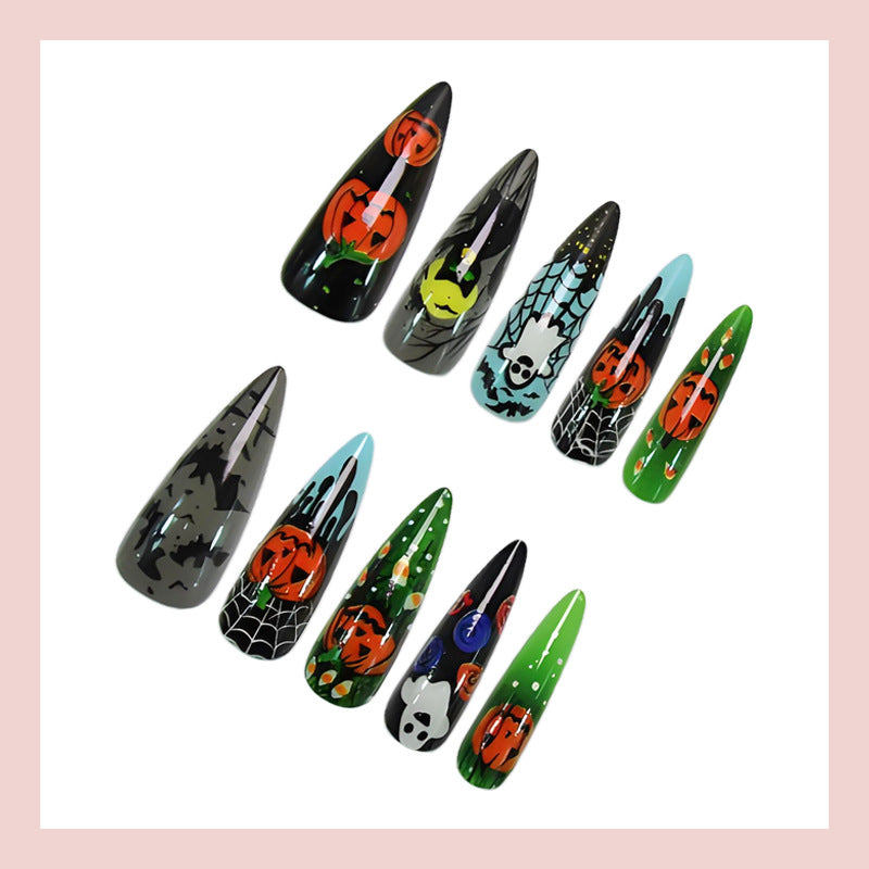 Halloween Nail Art Set with Spooky Motifs and Creative Designs Stornfield