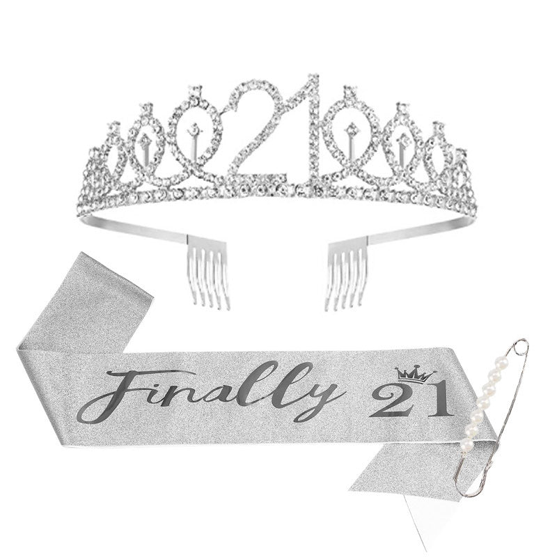 Ladies Sparkling Tiara with personalized 80th Birthday Inscription Stornfield