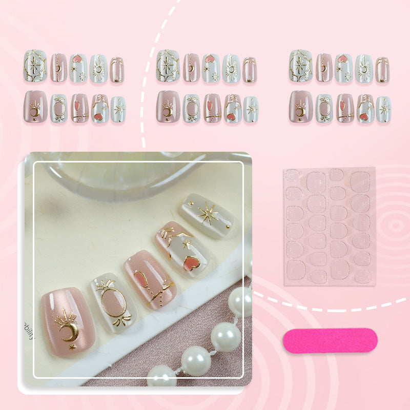 Decorative Press-On Nail Art Set with Celestial and Geometric Design