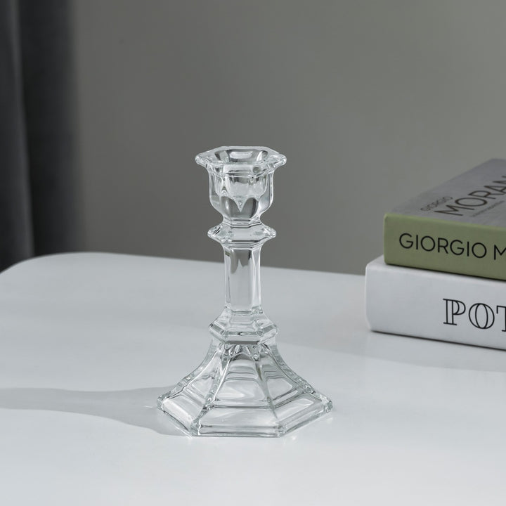 Pressed Crystal-Style Ribbed Glass Taper Candle Holder Stornfield