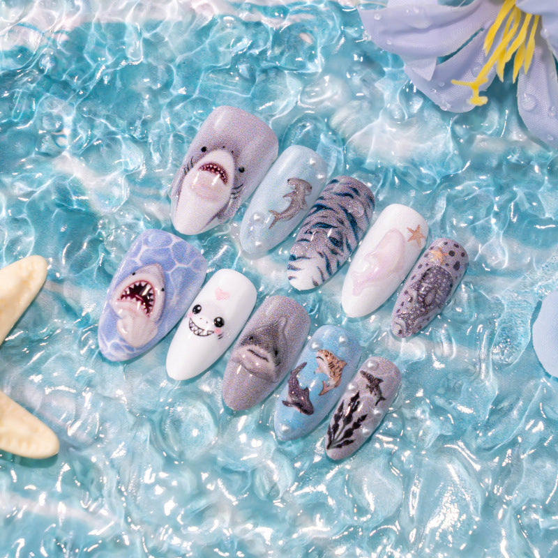 Marine Life Themed Press-On Nail Art Set