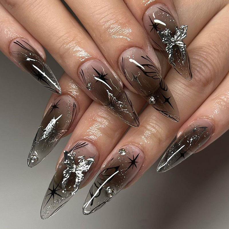 Artistic Short Press-On Nail Set with Floral and Graphic Designs Stornfield