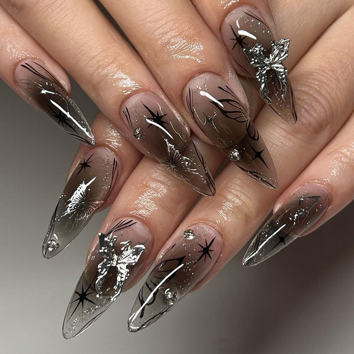 Artistic Short Press-On Nail Set with Floral and Graphic Designs Stornfield
