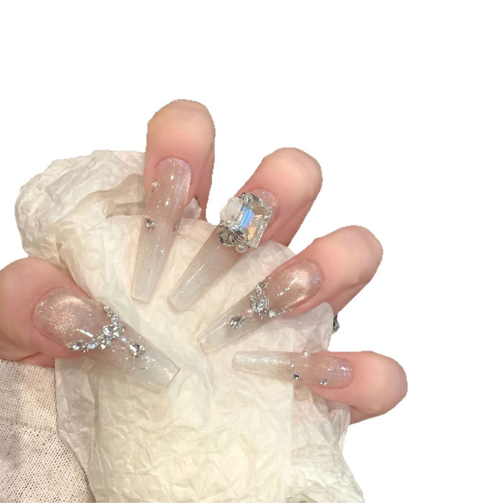 Elegant Rhinestone-Embellished Press-On Nail Set Stornfield