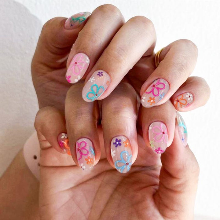 Acrylic nail set with colorful flower designs Stornfield