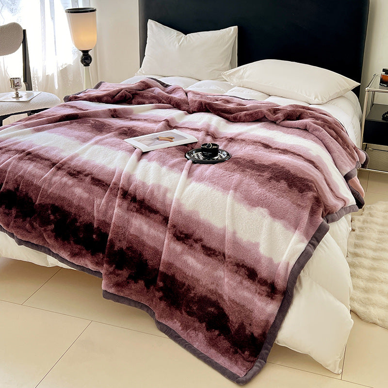 Extra soft microfiber living room blanket with wave pattern and velvet piping