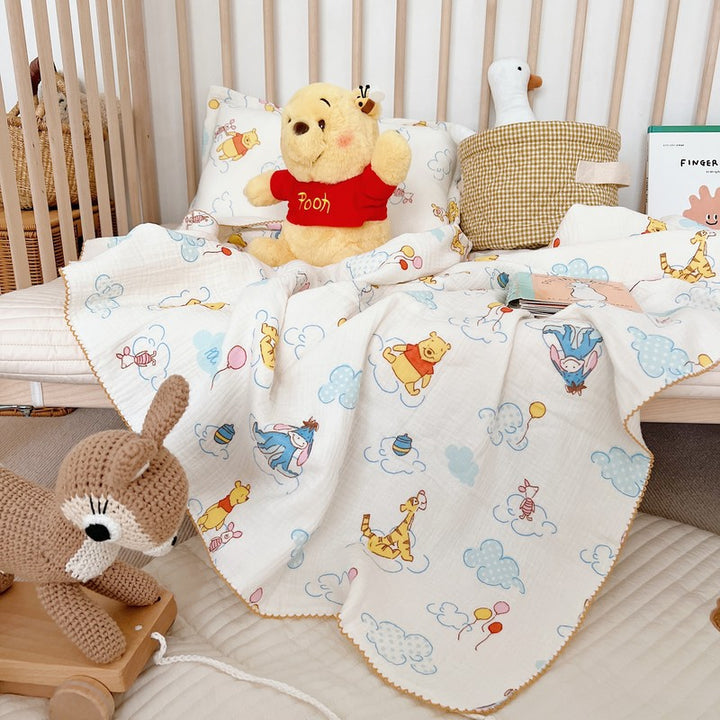 Unisex Cozy Muslin Blanket with Cheerful Winnie Pooh Motif Stornfield