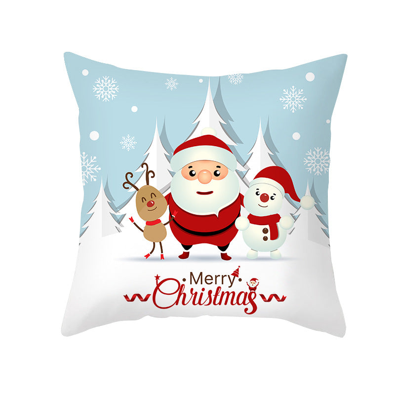 Holiday Decorative Throw Pillow Plush Polyester Cover Festive Santa Reindeer Snowman Print