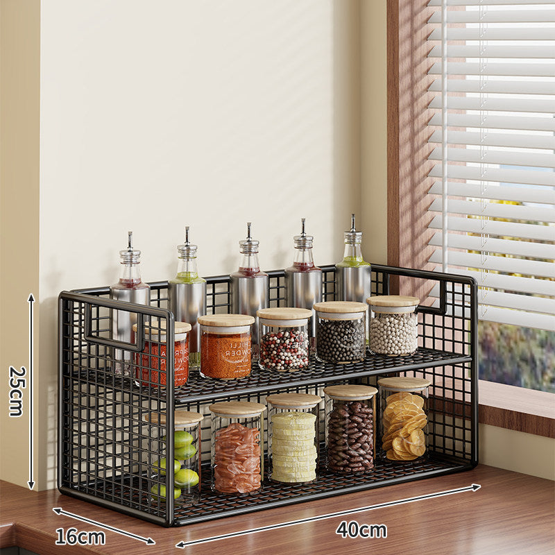 Compact Two-Tier Metal Grid Countertop Spice and Pantry Jar Organizer