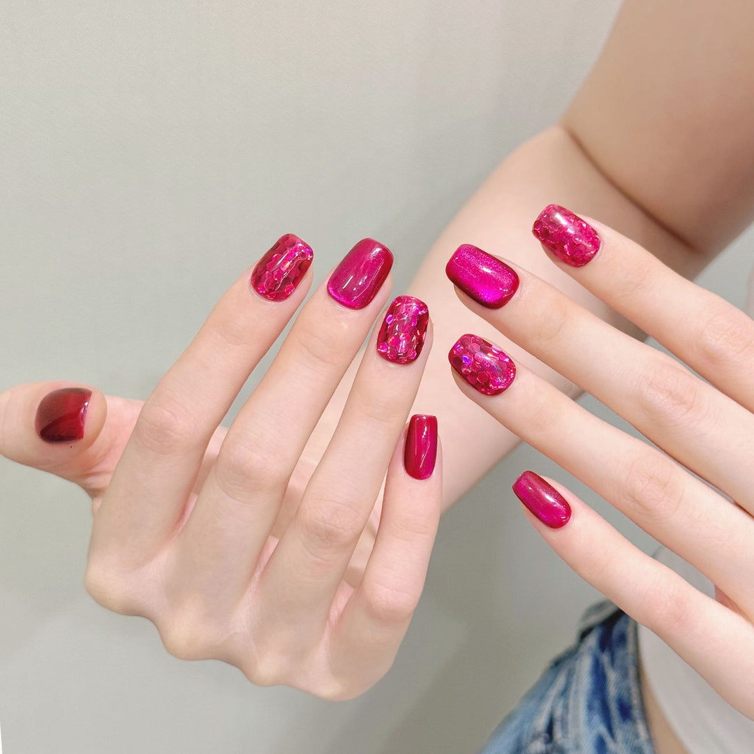 Artistic Press-On Nail Set with Decorative Jewels