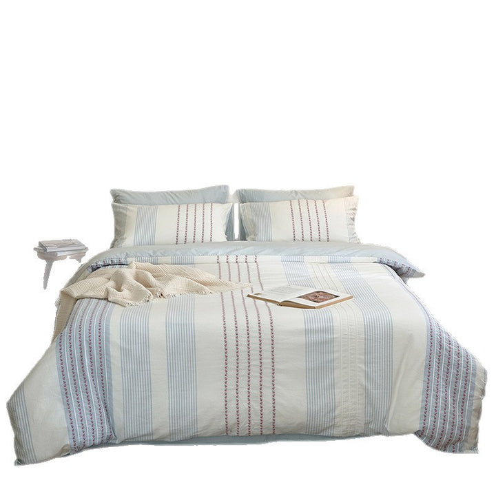 Cotton Sateen Floral-Striped Duvet Cover and Pillowcase Set